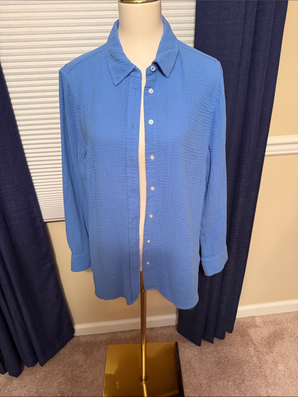 NWOT - 2 pc.  Blue Gauze Button-Front Shirt/Jacket (Large) & Pant (Medium)